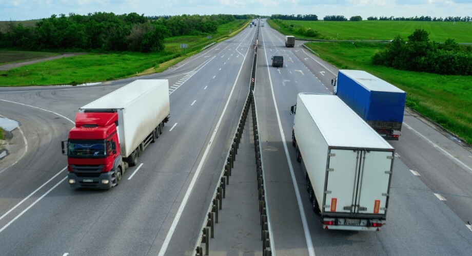 Semi-trucks driving on the highway